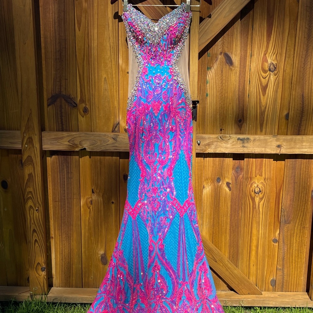 Stunning Hot Pink & Teal Mermaid Dress